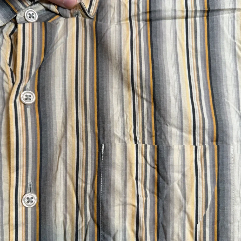 Tommy Bahama Button Down Shirt Mens Medium Grey Yellow‎ Striped Pima Cotton